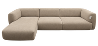 Modular corner sofa with left chaise in oatmeal woven fabric, rounded arms, cut out on grey