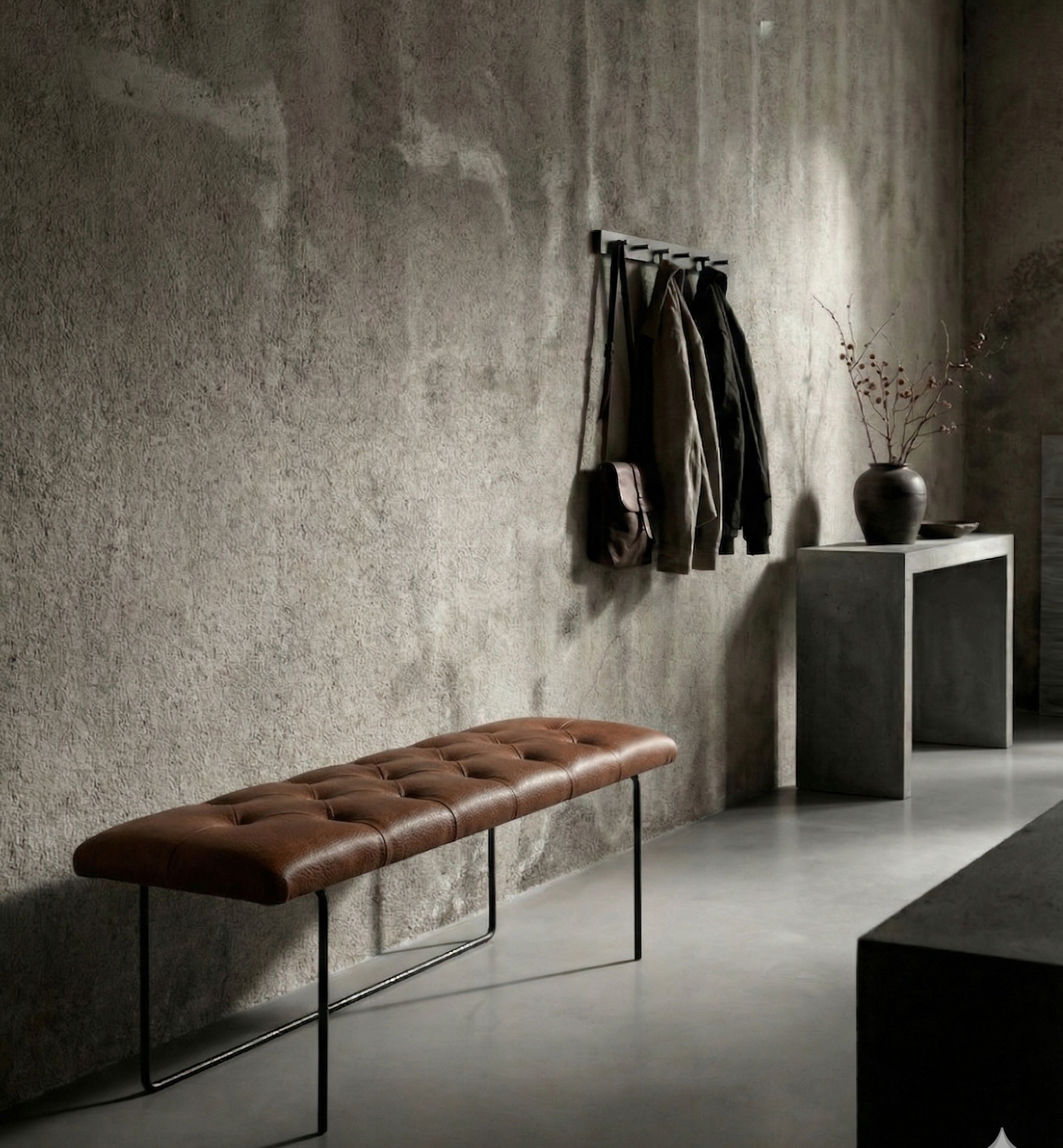 Tip Toe Bench Medium in brown, in a room setting