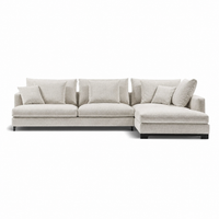 Easytime-Plus L-shape sofa in fabric with deep seats and slim metal legs. Bauhaus L-shape sofas, Auckland.