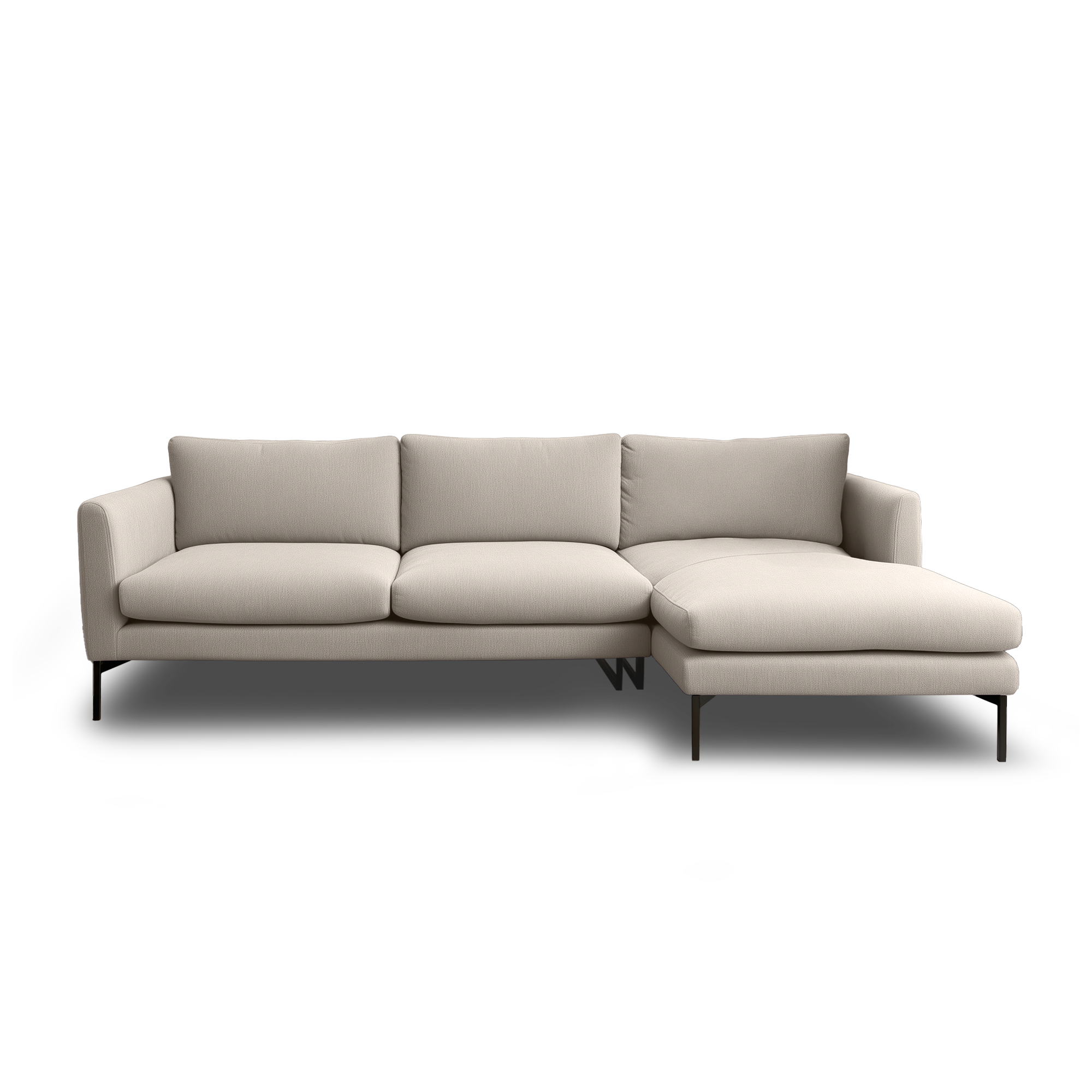 Linear L-Shape Sofa in Nardo Light Grey fabric, right chaise