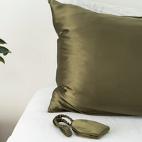 100% pure silk gift set in khaki, pillowcase and sleep mask — Bauhaus bedroom accessories, Auckland