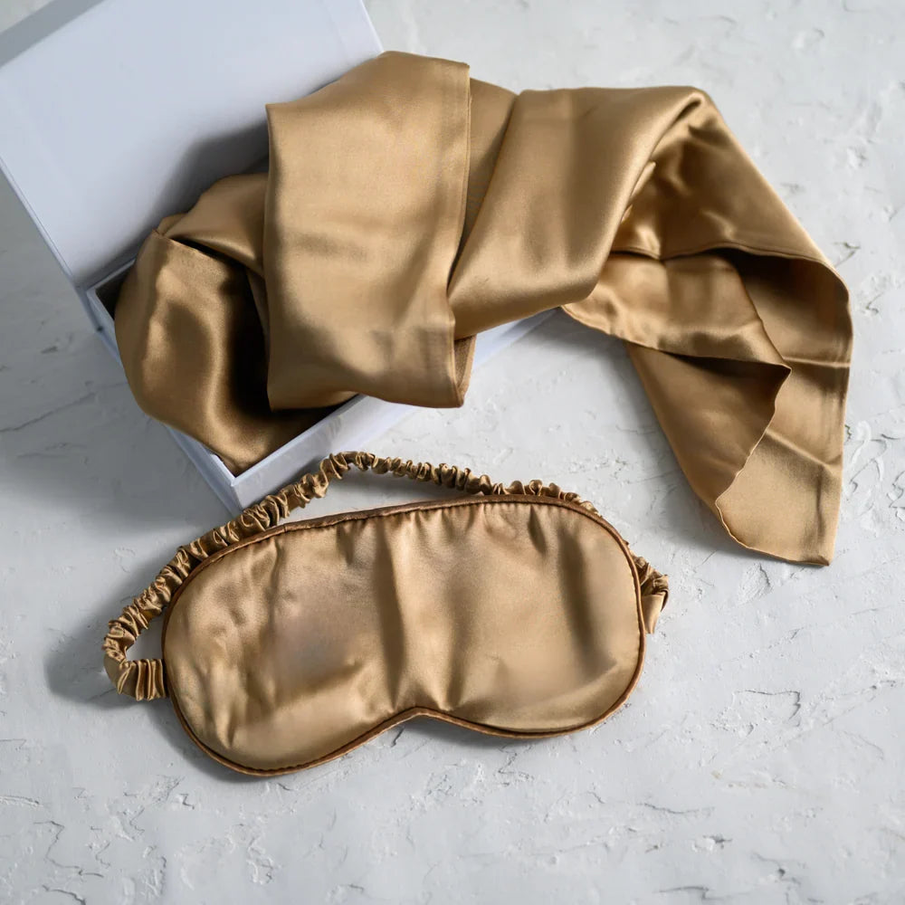 100% pure silk sleep mask in khaki — Bauhaus bedroom accessories, Auckland