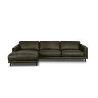 Fraser L-Shape Sofa - Leather in Dark Olive, view 9