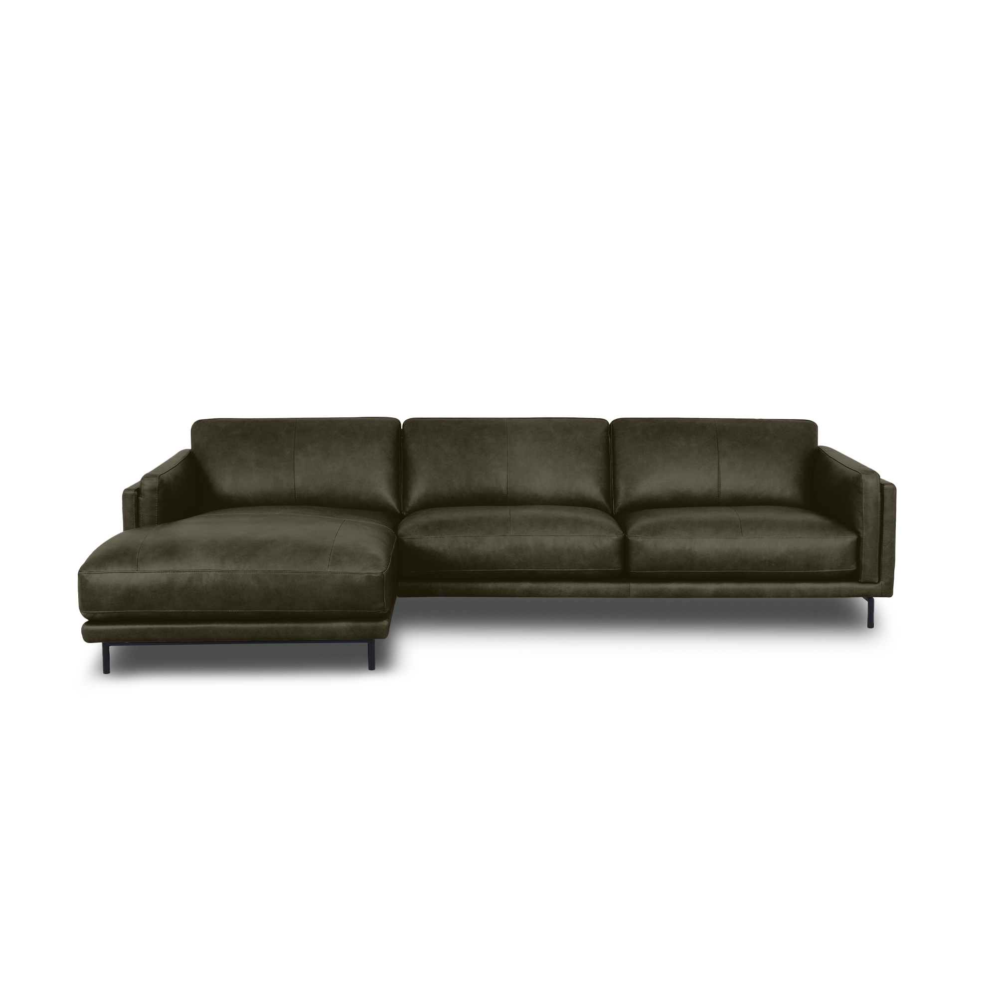 Fraser L-Shape Sofa - Leather in Dark Olive, view 9