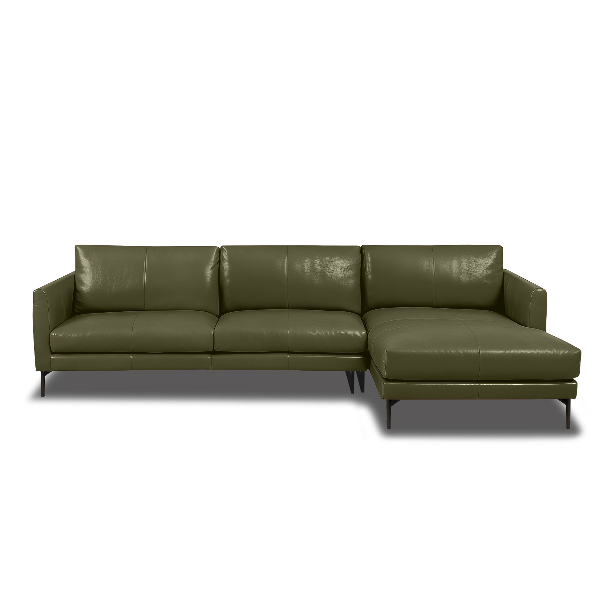 Linear L-Shape Sofa - Leather in Olive Green, view 7