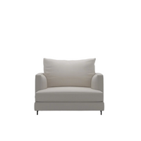 Easytime-Plus armchair in light grey fabric with a loose back cushion on slim black legs