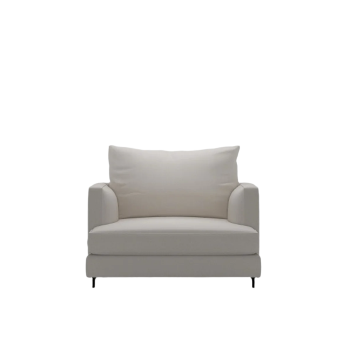 Easytime-Plus armchair in light grey fabric with a loose back cushion on slim black legs