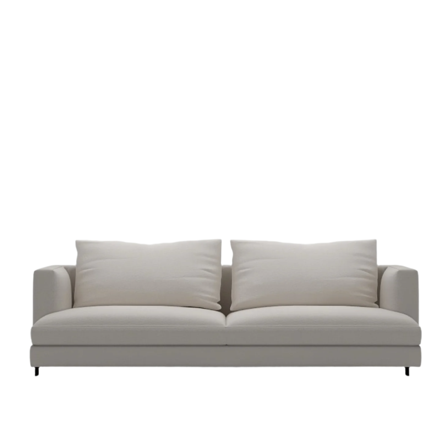 Easytime-Plus sofa in light grey fabric with two loose back cushions on slim black legs