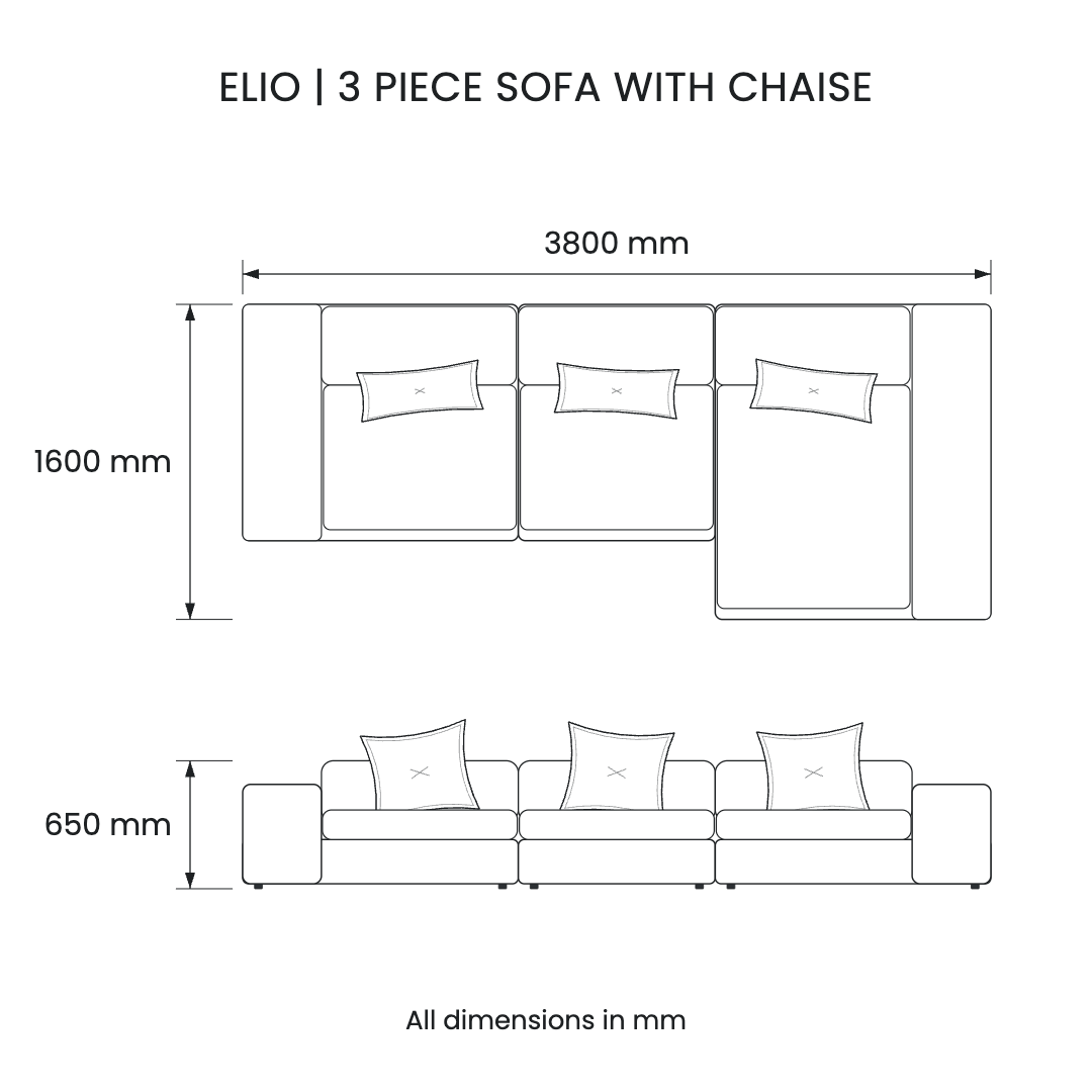 Elio 3-Piece Sofa with Chaise