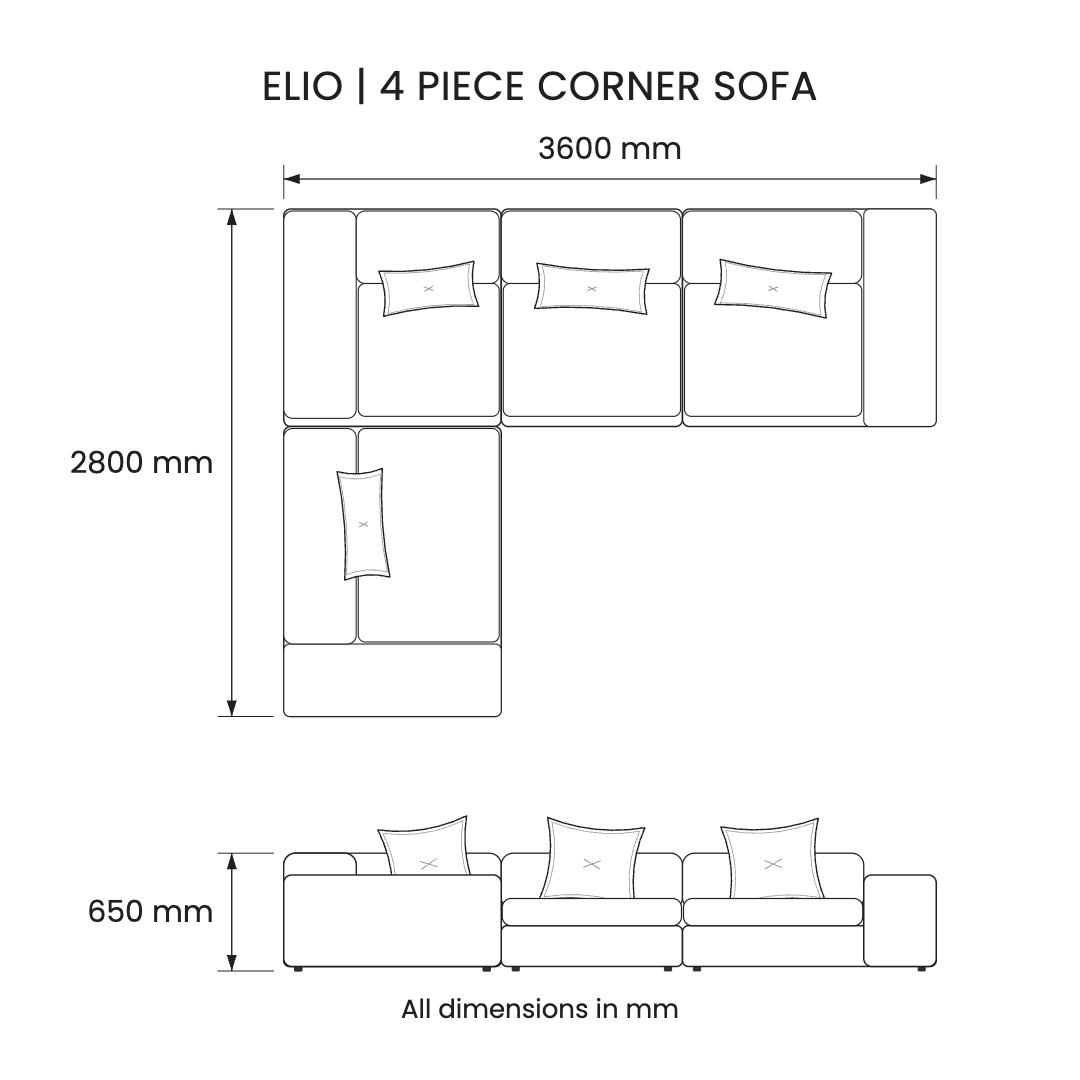 Elio 4-Piece Corner Sofa - with armrests