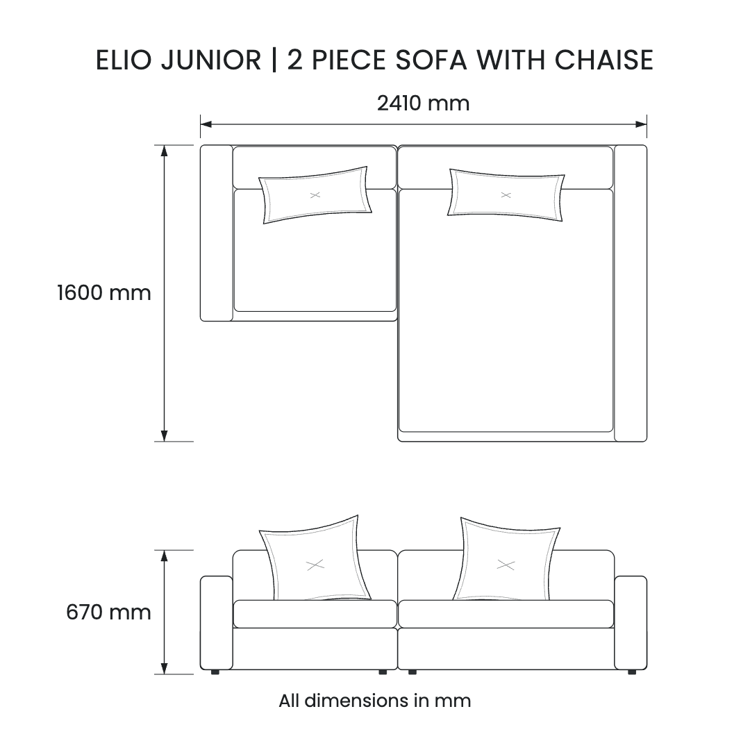 Elio Junior 2-Piece Sofa with Chaise