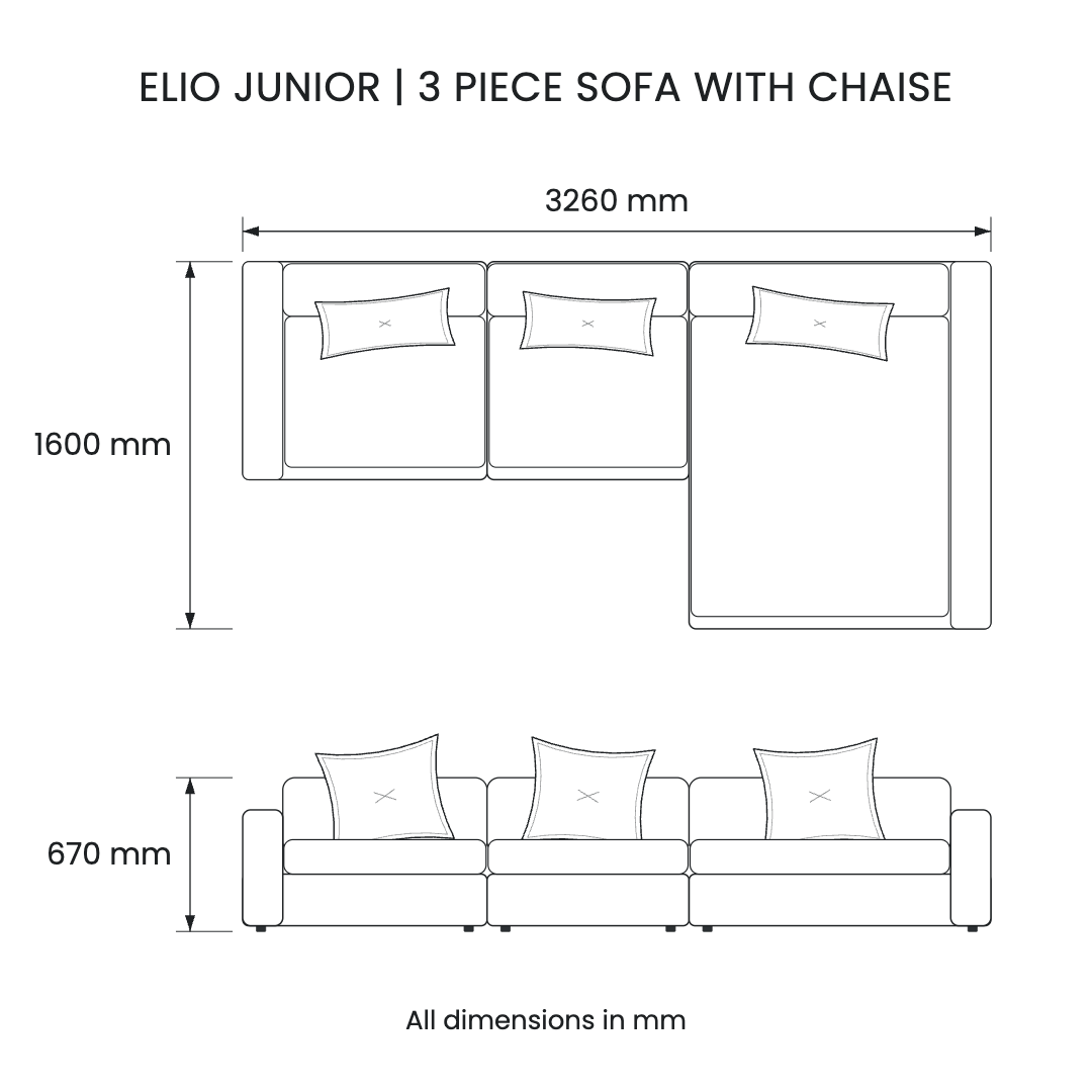 Elio Junior 3-Piece Sofa with Chaise