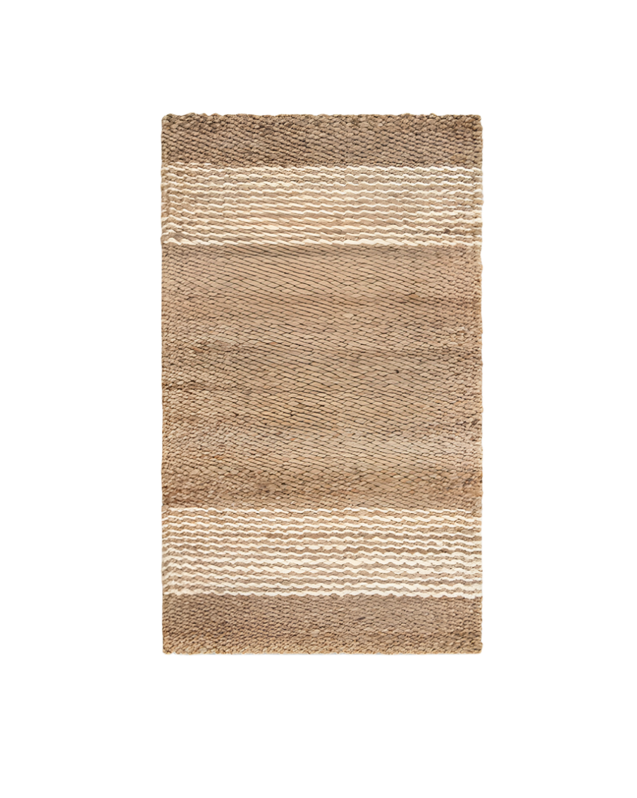 Anglesea entrance mat, 60 x 100 cm, in woven natural fibre with a cream band across the centre