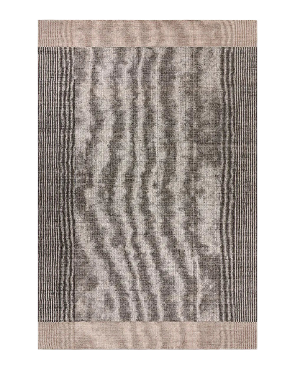 Bedrock floor rug with a charcoal border and a fine woven centre in natural tones