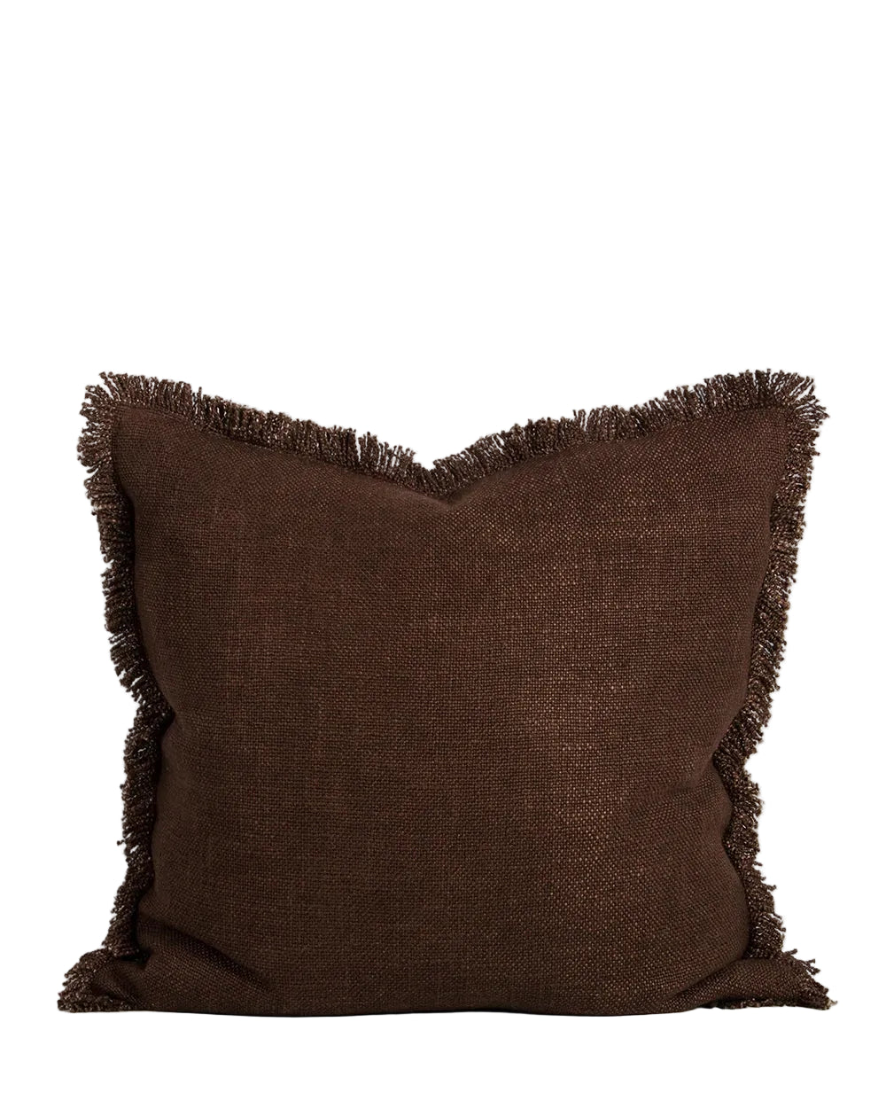 Dover cushion in chocolate brown with a fringed edge