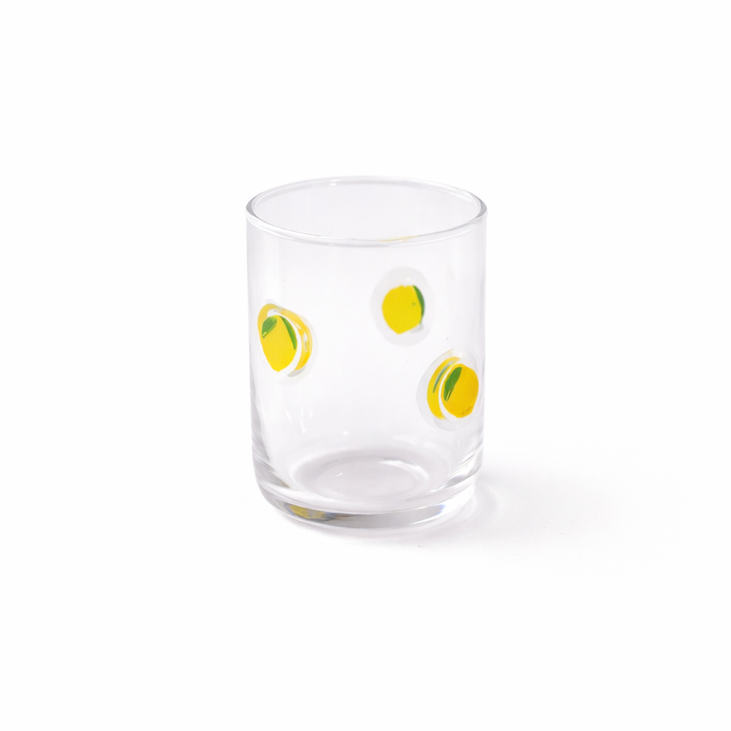 Icon glass, clear tumbler with yellow hand-painted dots