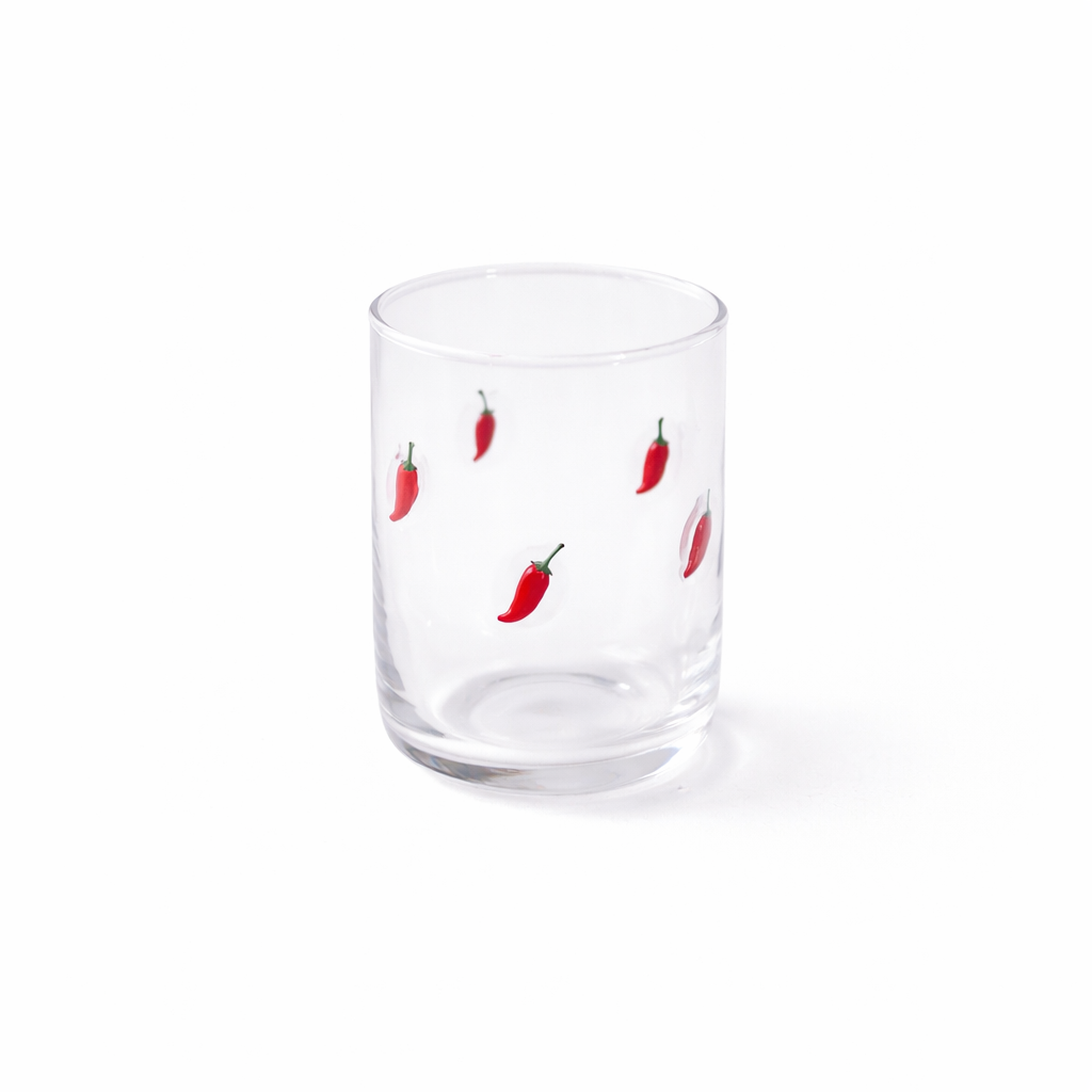 Icon glass, clear tumbler with red hand-painted chillies