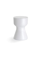 KO stool in white with a tapered hourglass shape
