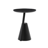 Mate side table in black, angled view of the round top and cone base