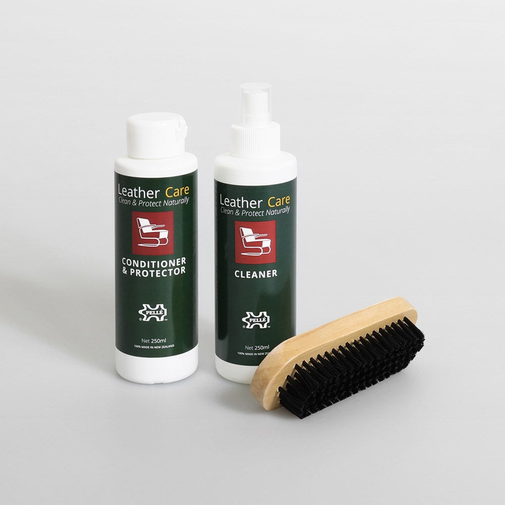 Pelle Leather Dual Kit - Cleaner, Conditioner & Protector, & Brush (Finished & Semi Aniline)