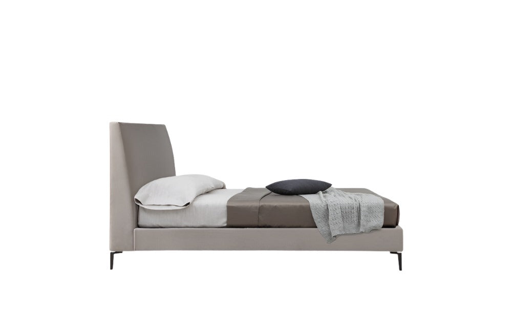 Luna super king bed in grey upholstery with a tall headboard