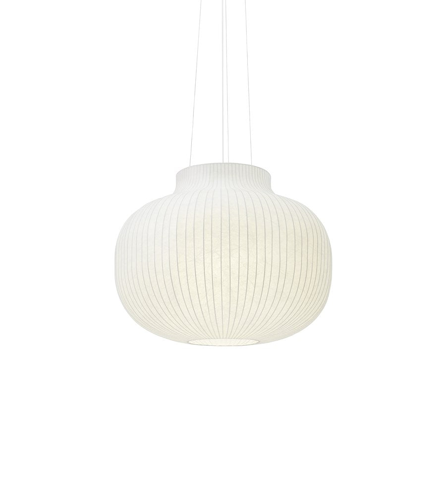 Strand Closed 80 pendant lamp in white, a wide rounded shade of fine woven cord